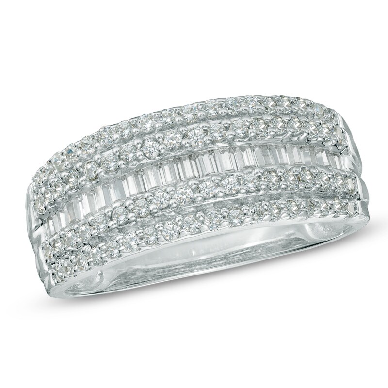 Main Image 1 of Previously Owned - 1/2 CT. T.W. Baguette and Round Diamond Layered Band in 10K White Gold