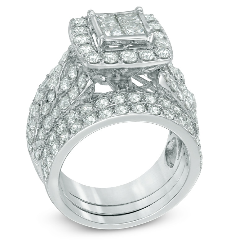 Main Image 2 of Previously Owned - 4 CT. T.W. Quad Princess-Cut Diamond Frame Bridal Set in 14K White Gold