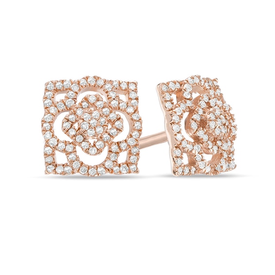 Previously Owned - 3/8 CT. T.w. Diamond Clover Square Stud Earrings in 10K Rose Gold