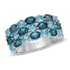 Thumbnail Image 1 of Previously Owned - Oval and Round Blue Topaz Three Row Ring in Sterling Silver