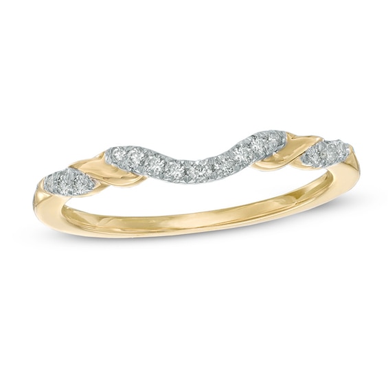 Previously Owned - 1/8 CT. T.w. Diamond Ribbon Wrapped Contour Wedding Band in 14K Gold