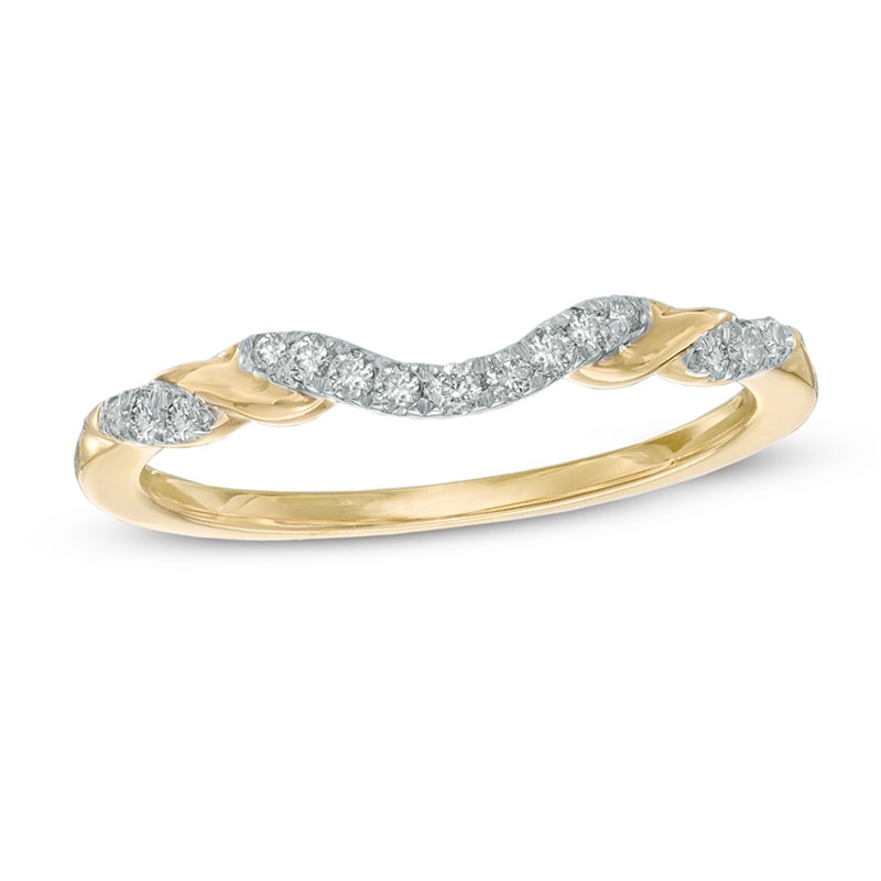 Main Image 1 of Previously Owned - 1/8 CT. T.W. Diamond Ribbon Wrapped Contour Wedding Band in 14K Gold