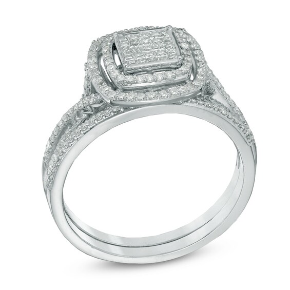 Previously Owned - 1/2 CT. T.w. Diamond Square Composite Frame Bridal Set in 10K White Gold