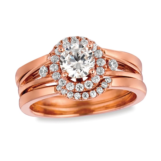 Previously Owned - 7/8 CT. T.w. Diamond Frame Three Piece Bridal Set in 14K Rose Gold