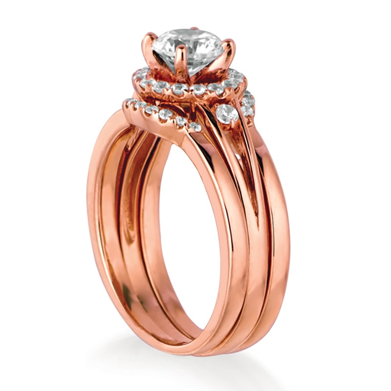 Main Image 2 of Previously Owned - 7/8 CT. T.W. Diamond Frame Three Piece Bridal Set in 14K Rose Gold