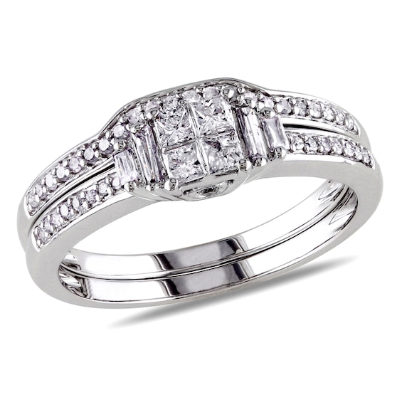 Previously Owned - 1/2 CT. T.w. Quad Princess-Cut Diamond Bridal Set in 10K White Gold