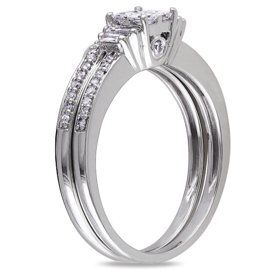 Previously Owned - 1/2 CT. T.w. Quad Princess-Cut Diamond Bridal Set in 10K White Gold