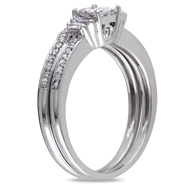 Main Image 2 of Previously Owned - 1/2 CT. T.W. Quad Princess-Cut Diamond Bridal Set in 10K White Gold