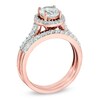 Thumbnail Image 2 of Previously Owned - 6.5mm Lab-Created White Sapphire Frame Ring Set in Sterling Silver with 14K Rose Gold Plate