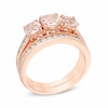Thumbnail Image 2 of Previously Owned - Morganite and 1/2 CT. T.W. Diamond Three Stone Bridal Set in 14K Rose Gold
