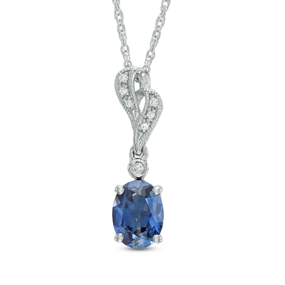Previously Owned - Oval Lab-Created Blue and White Sapphire Pendant in Sterling Silver