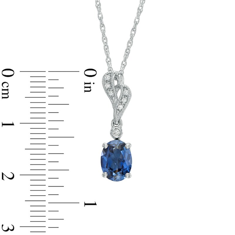 Main Image 2 of Previously Owned - Oval Lab-Created Blue and White Sapphire Pendant in Sterling Silver