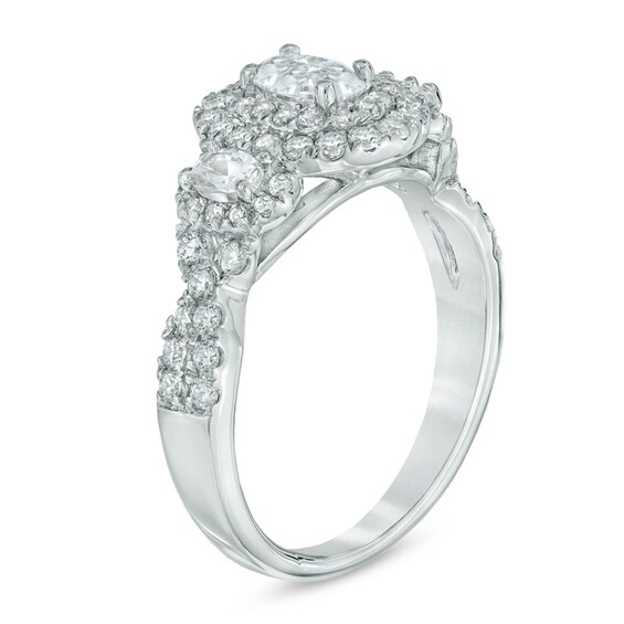 Previously Owned - 1-3/4 CT. T.w. Oval Diamond Past Present FutureÂ® Double Frame Engagement Ring in 14K White Gold