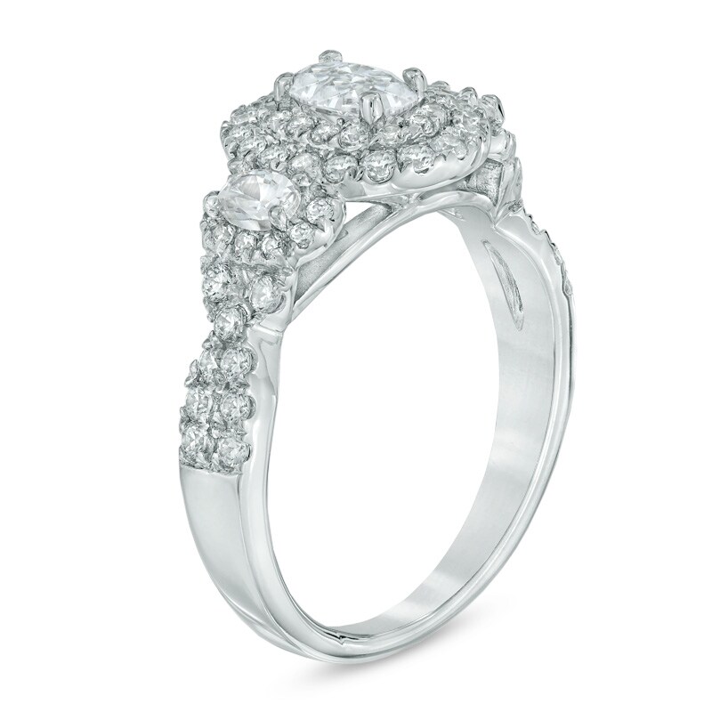 Main Image 2 of Previously Owned - 1-3/4 CT. T.W. Oval Diamond Past Present Future® Double Frame Engagement Ring in 14K White Gold