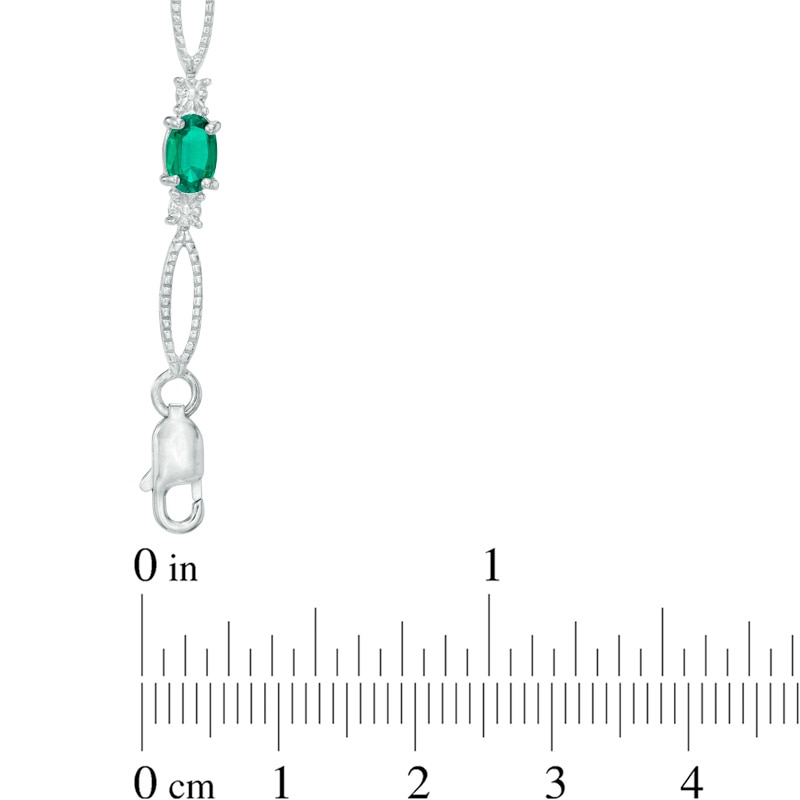 Main Image 2 of Previously Owned - Oval Lab-Created Emerald and Diamond Accent Bracelet in Sterling Silver - 7.25"