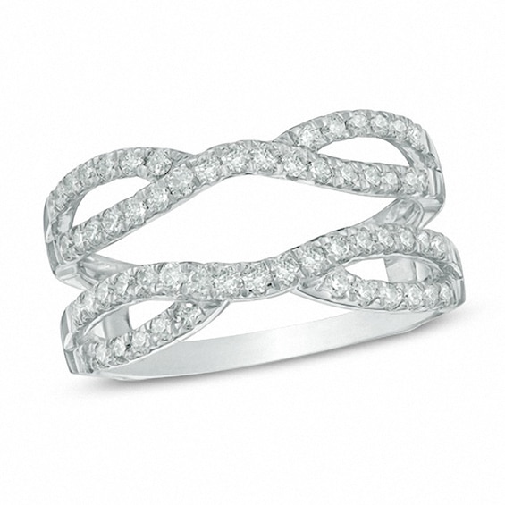 Previously Owned - 3/4 CT. T.w. Diamond Double Row Split Shank Solitaire Enhancer in 14K White Gold
