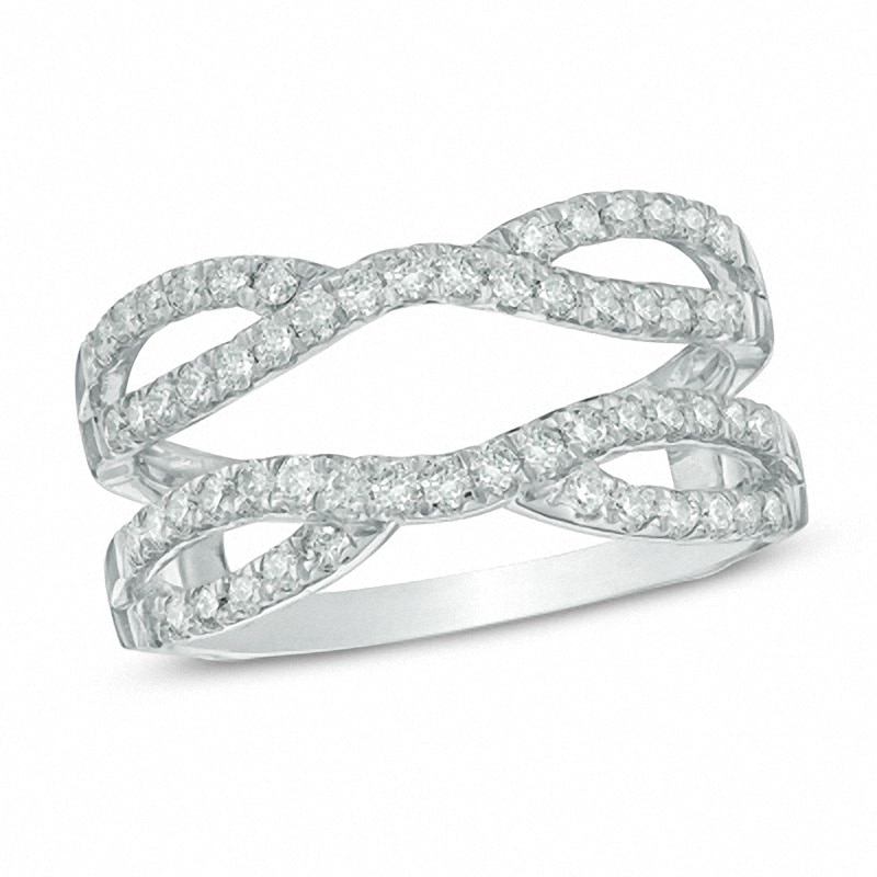 Main Image 1 of Previously Owned - 3/4 CT. T.W. Diamond Double Row Split Shank Solitaire Enhancer in 14K White Gold