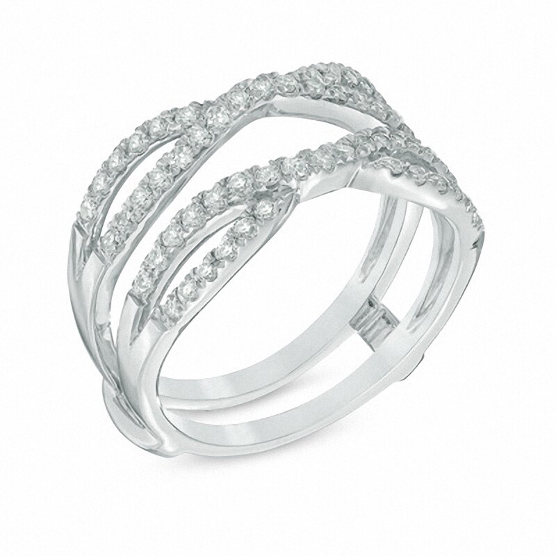 Main Image 2 of Previously Owned - 3/4 CT. T.W. Diamond Double Row Split Shank Solitaire Enhancer in 14K White Gold
