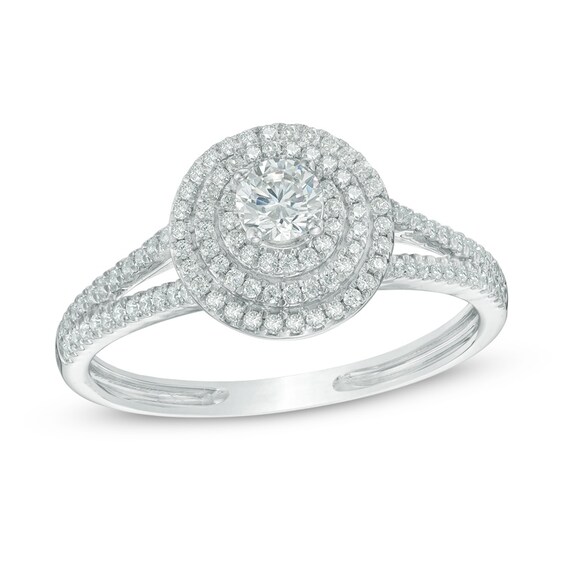 Previously Owned - 1/2 CT. T.w. Diamond Triple Frame Engagement Ring in 10K White Gold