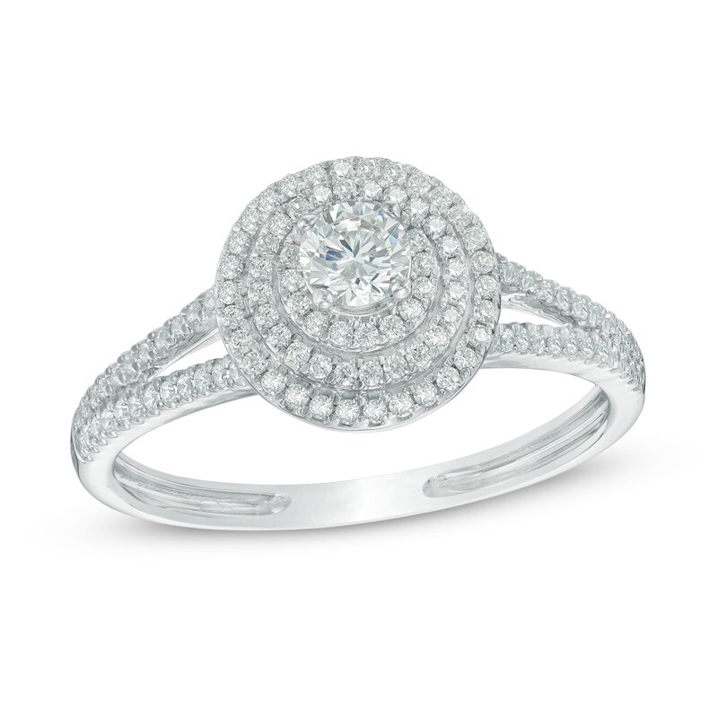 Main Image 1 of Previously Owned - 1/2 CT. T.W. Diamond Triple Frame Engagement Ring in 10K White Gold