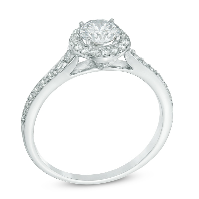 Main Image 2 of Previously Owned - 1 CT. T.W. Diamond Frame Engagement Ring in 14K White Gold (I/I1)