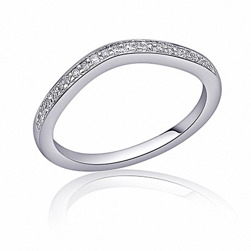 Main Image 1 of Previously Owned - 1/10 CT. T.W. Diamond Contoured Wedding Band in 14K White Gold