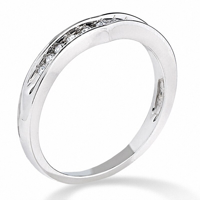Main Image 2 of Previously Owned - 1/10 CT. T.W. Diamond Contoured Wedding Band in 14K White Gold