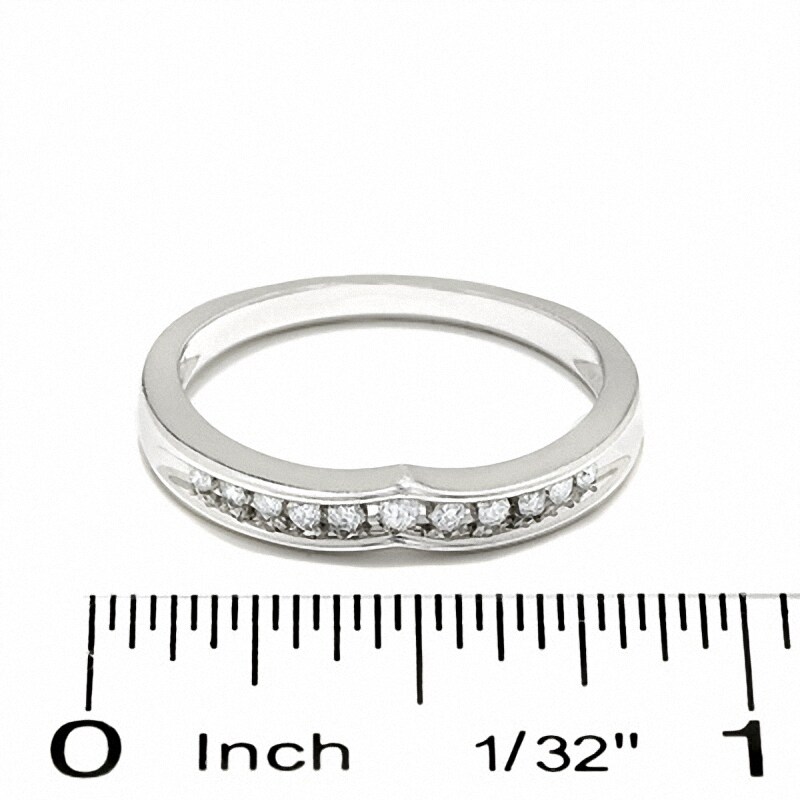 Main Image 3 of Previously Owned - 1/10 CT. T.W. Diamond Contoured Wedding Band in 14K White Gold