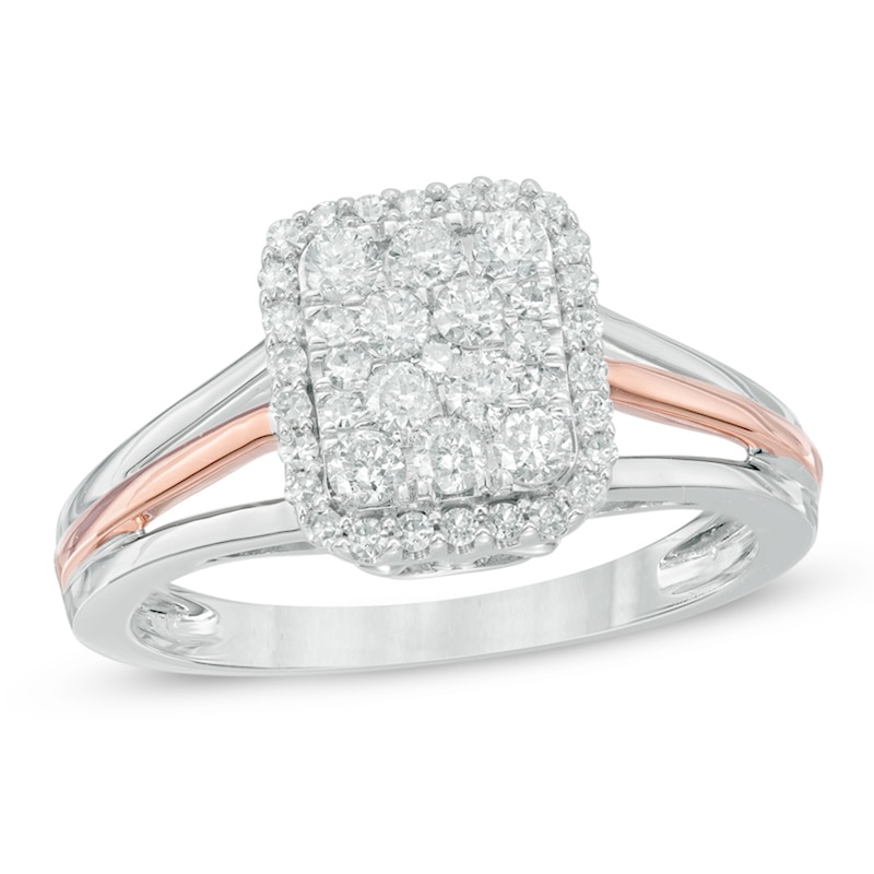 Main Image 1 of Previously Owned - 1/2 CT. T.W. Composite Diamond Rectangle Frame Ring in 10K Two-Tone Gold