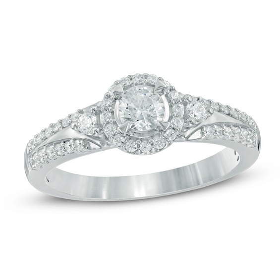 Previously Owned - 1/2 CT. T.w. Diamond Frame Engagement Ring in 10K White Gold