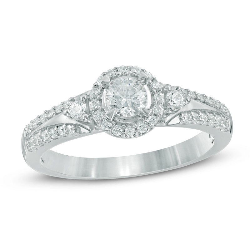 Main Image 1 of Previously Owned - 1/2 CT. T.W. Diamond Frame Engagement Ring in 10K White Gold