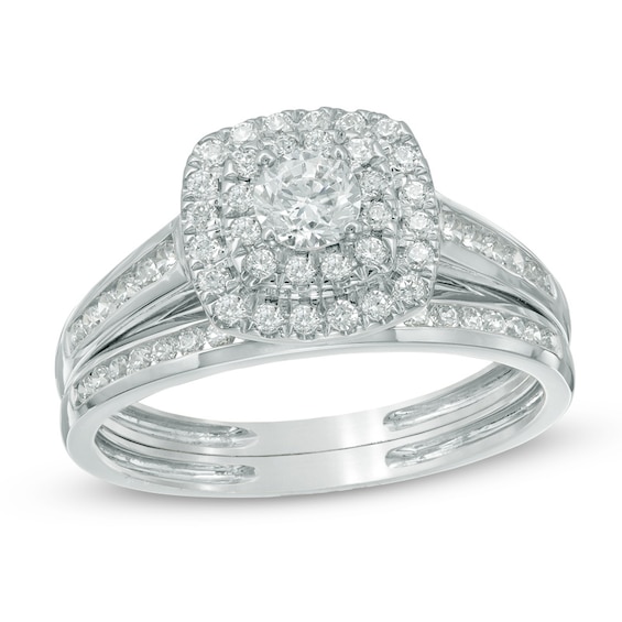 Previously Owned - 3/4 CT. T.w. Diamond Double Frame Bridal Set in 10K White Gold