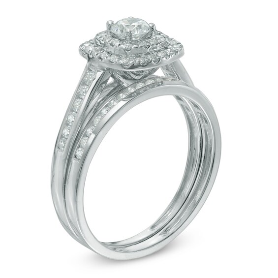 Previously Owned - 3/4 CT. T.w. Diamond Double Frame Bridal Set in 10K White Gold