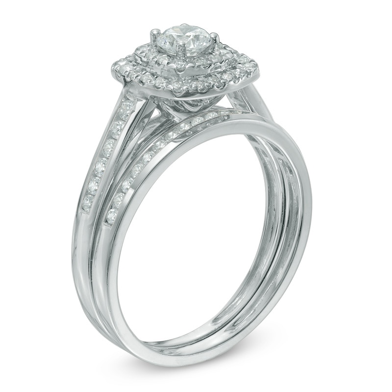 Main Image 2 of Previously Owned - 3/4 CT. T.W. Diamond Double Frame Bridal Set in 10K White Gold