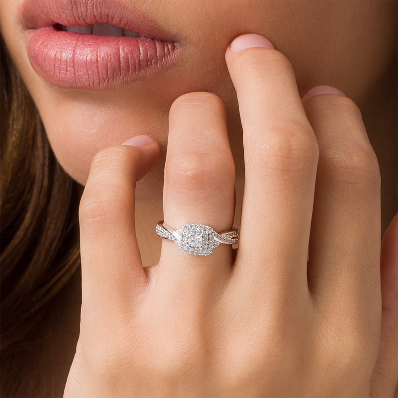 Main Image 3 of Previously Owned - 1/3 CT. T.W. Princess-Cut Diamond Frame Engagement Ring in 10K White Gold