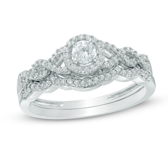Previously Owned - 3/8 CT. T.w. Diamond Frame Loose Braid Bridal Set In 10K White Gold