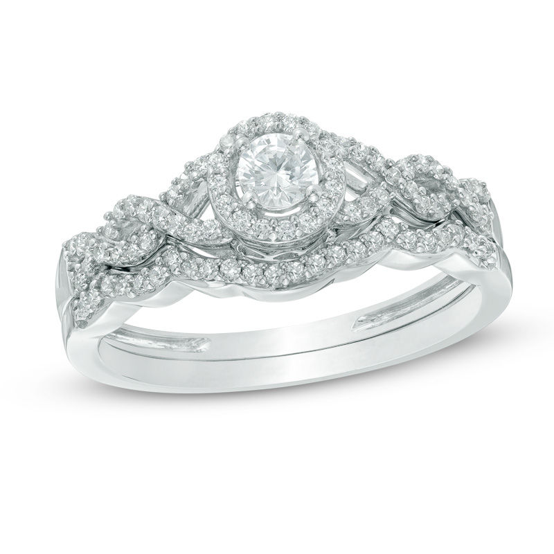 Main Image 1 of Previously Owned - 3/8 CT. T.W. Diamond Frame Loose Braid Bridal Set In 10K White Gold