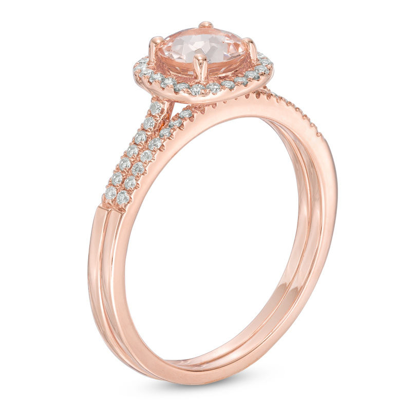 Previously Owned - Your Stone Your Story™ 6.0mm Morganite and 1/4 CT. T.W. Diamond Frame Bridal Set in 14K Rose Gold