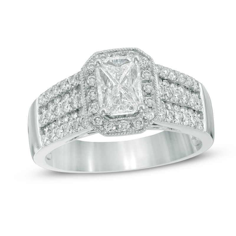 Previously Owned - 1 CT. T.W. Quad Diamond Octagonal Frame Vintage-Style Channel-Set Engagement Ring in 14K White Gold