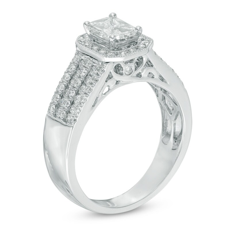 Previously Owned - 1 CT. T.W. Quad Diamond Octagonal Frame Vintage-Style Channel-Set Engagement Ring in 14K White Gold