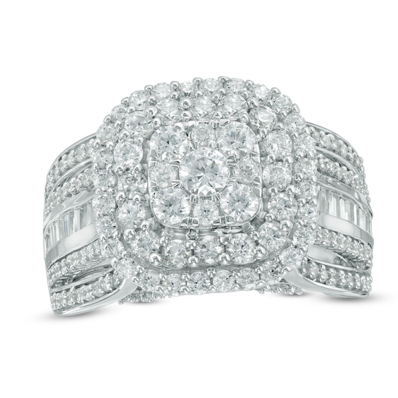 Previously Owned - 2 CT. T.w. Diamond Double Cushion Frame Engagement Ring in 14K White Gold