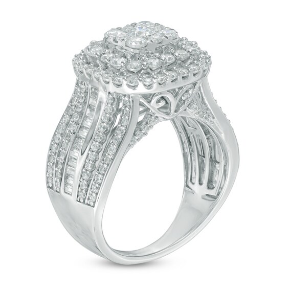 Previously Owned - 2 CT. T.w. Diamond Double Cushion Frame Engagement Ring in 14K White Gold