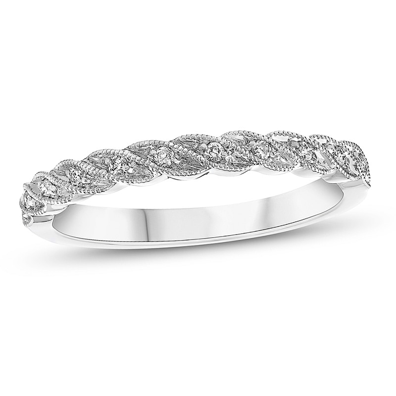Main Image 1 of Previously Owned - Diamond Accent Milgrain Twist Anniversary Band in 14K White Gold