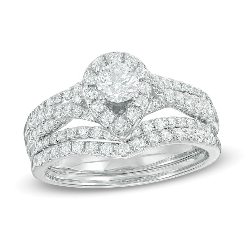 Main Image 1 of Previously Owned - 1 CT. T.W. Diamond Teardrop-Shaped Frame Engagement Ring in 14K White Gold