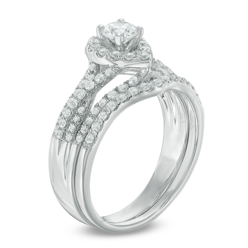 Main Image 2 of Previously Owned - 1 CT. T.W. Diamond Teardrop-Shaped Frame Engagement Ring in 14K White Gold