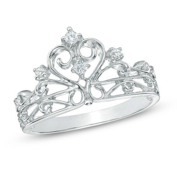 Previously Owned - 1/10 CT. T.w. Diamond Crown Ring in Sterling Silver