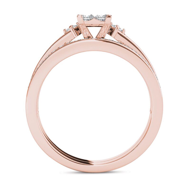 Main Image 3 of Previously Owned - 1 CT. T.W. Quad Princess-Cut Diamond Bridal Set in 14K Rose Gold