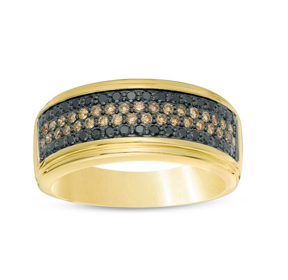 Previously Owned - 3/4 CT. T.w. Enhanced Black and Brown Diamond Four Row Band in 10K Gold