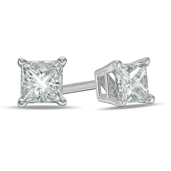 Previously Owned - 1/3 CT. T.w. Princess-Cut Diamond Solitaire Stud Earrings in 14K White Gold
