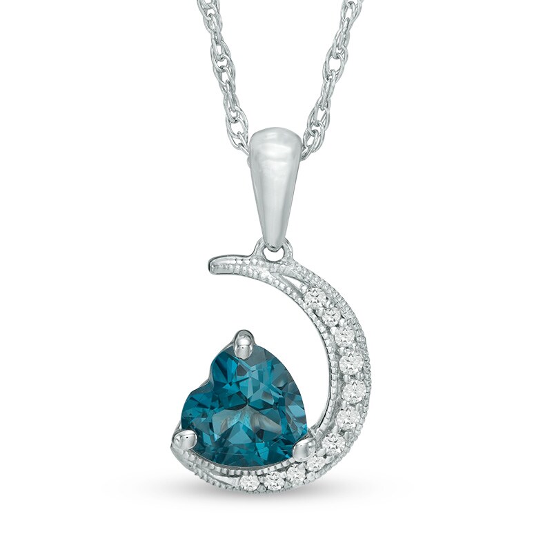Main Image 1 of Previously Owned - Heart-Shaped London Blue Topaz and Lab-Created White Sapphire Moon Pendant in Sterling Silver